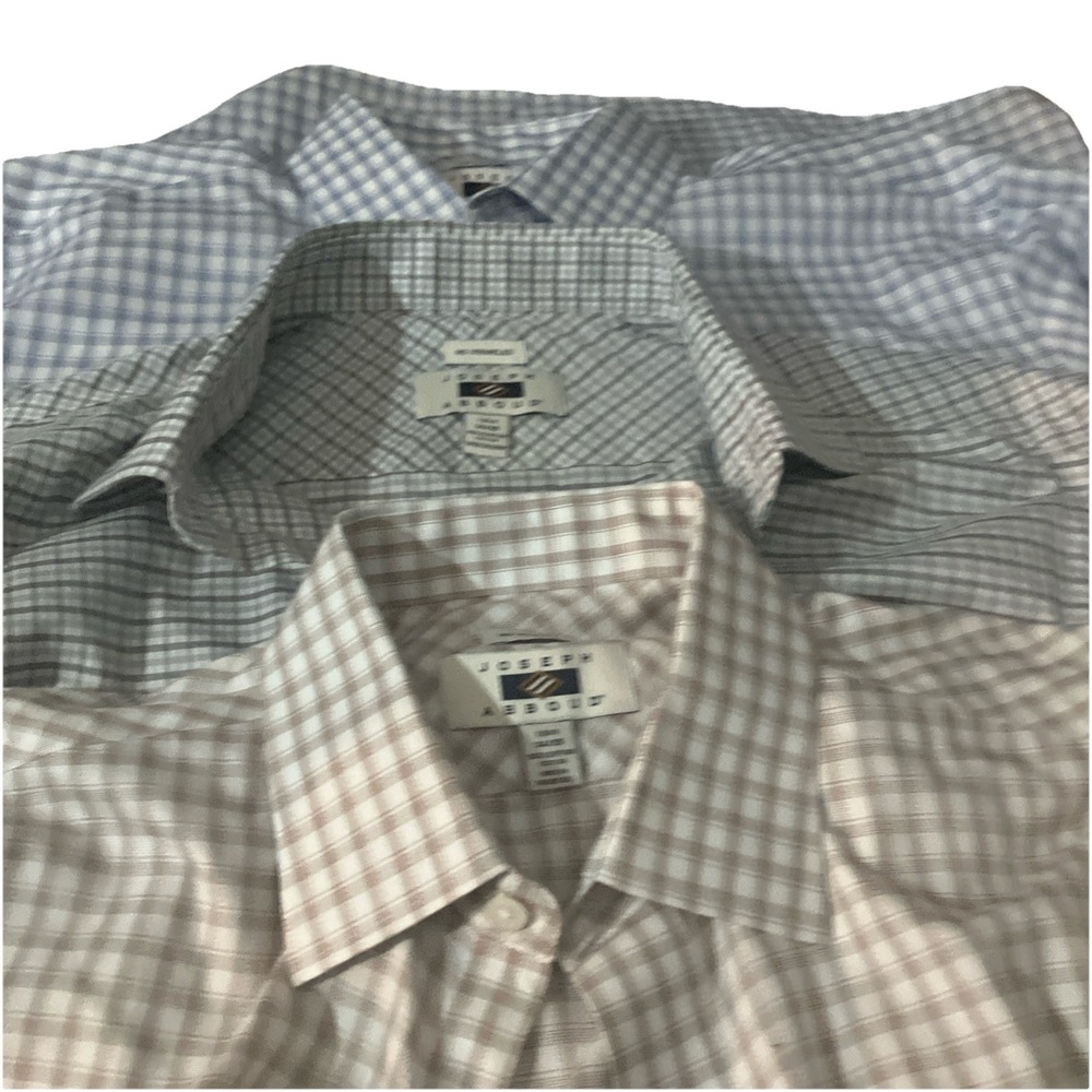 Joseph Abboud Dress Shirts (Lot of 3)  Mens 16.5 34/35 Tan Plaid Egyptian Cotton